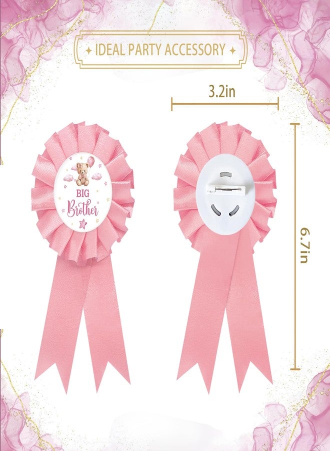 SUPERLUBY Baby Bear Big Brother Tinplate Badge Pin, Bear Brother to Pin, Bear Happy Birthday Button for Boy, Pink Rosette Birthday Boy Award Ribbon, Bear Themed Baby Shower Party Favors - Image 2